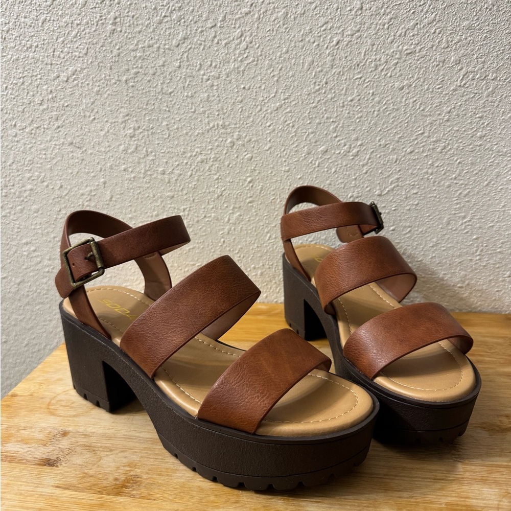 Brown Strappy Platform Sandals
